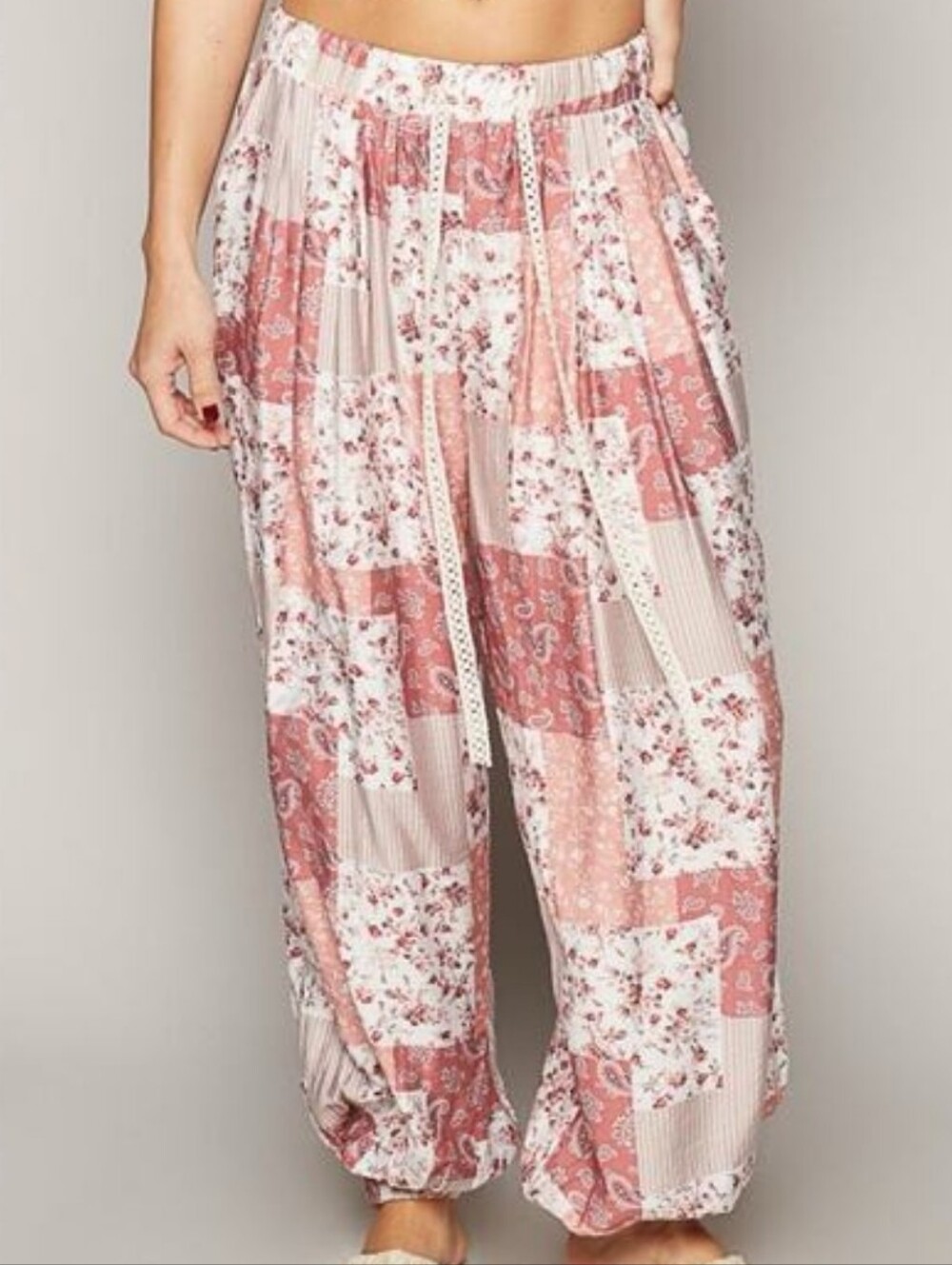 POL Boho Patchwork Paisley Light Pink Elastic Waist NEW Size Small